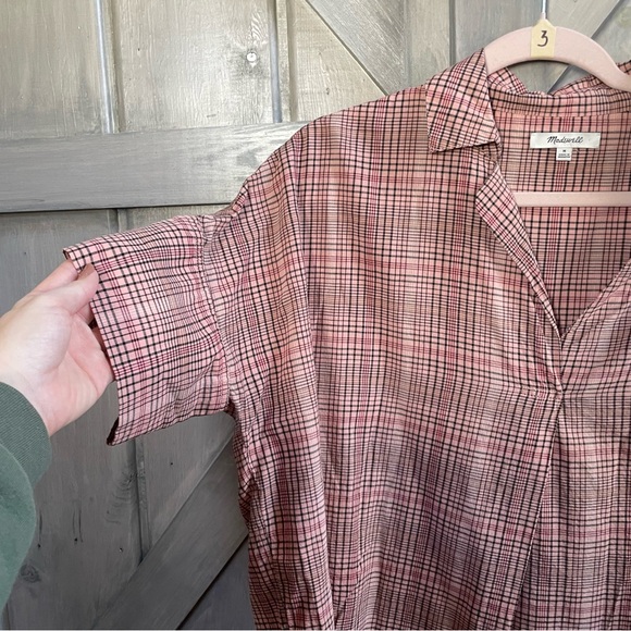 Madewell Plaid Button Back Shirt Pink Black Red Size M - Picture 3 of 7